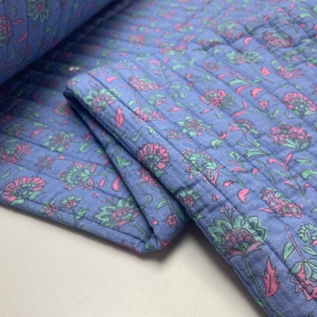 Jacken Stepp Stoff Musselin Stepper Blumen blau