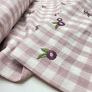 Musselin Stoff Double Gauze Stickerei Blumen kariert rosa