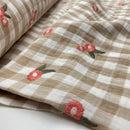 Musselin Stoff Double Gauze Stickerei Blumen kariert beige