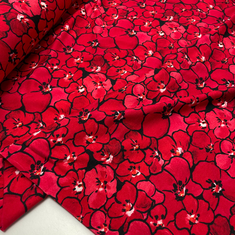 Viskose Jersey Stoff Digital Blumen rot
