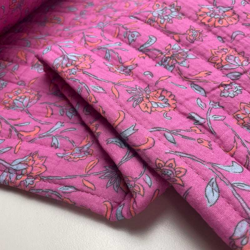 Jacken Stepp Stoff Musselin Stepper Blumen rosa