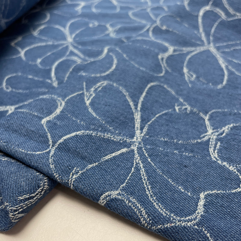 Jeans Baumwolle Webware Stoff Blumen Muster blau