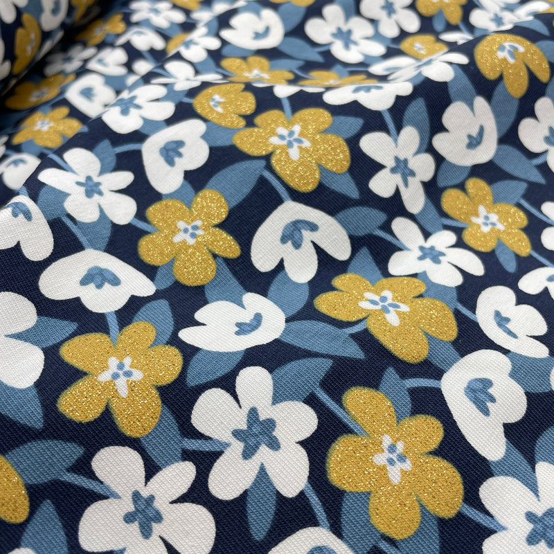 Poppy Jersey Stoff Blumen blau