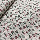 Baumwoll Canvas Stoff Weihnachten Häuser beige