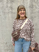 Swafing Emily Jacquard Jersey Stoff Leo Muster beige braun