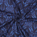 Viskose Stoff mit Stretchanteil Webware Paisley Muster blau