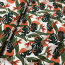 Jersey Stoff Palmenblätter weiß