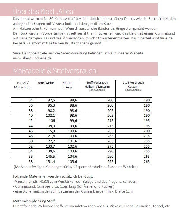 Papierschnittmuster Lillesol & Pelle No. 80 Altea Kleid