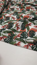 Jersey Stoff Palmenblätter weiß