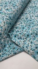 Megan Blue Jersey Stoff Blumen blau