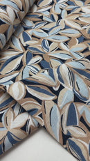 Leinen Baumwolle Stoff Blätter hellblau