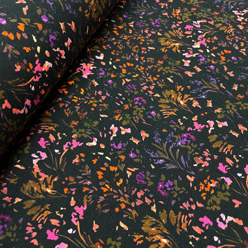 French Terry Digital Sweat Blumen schwarz
