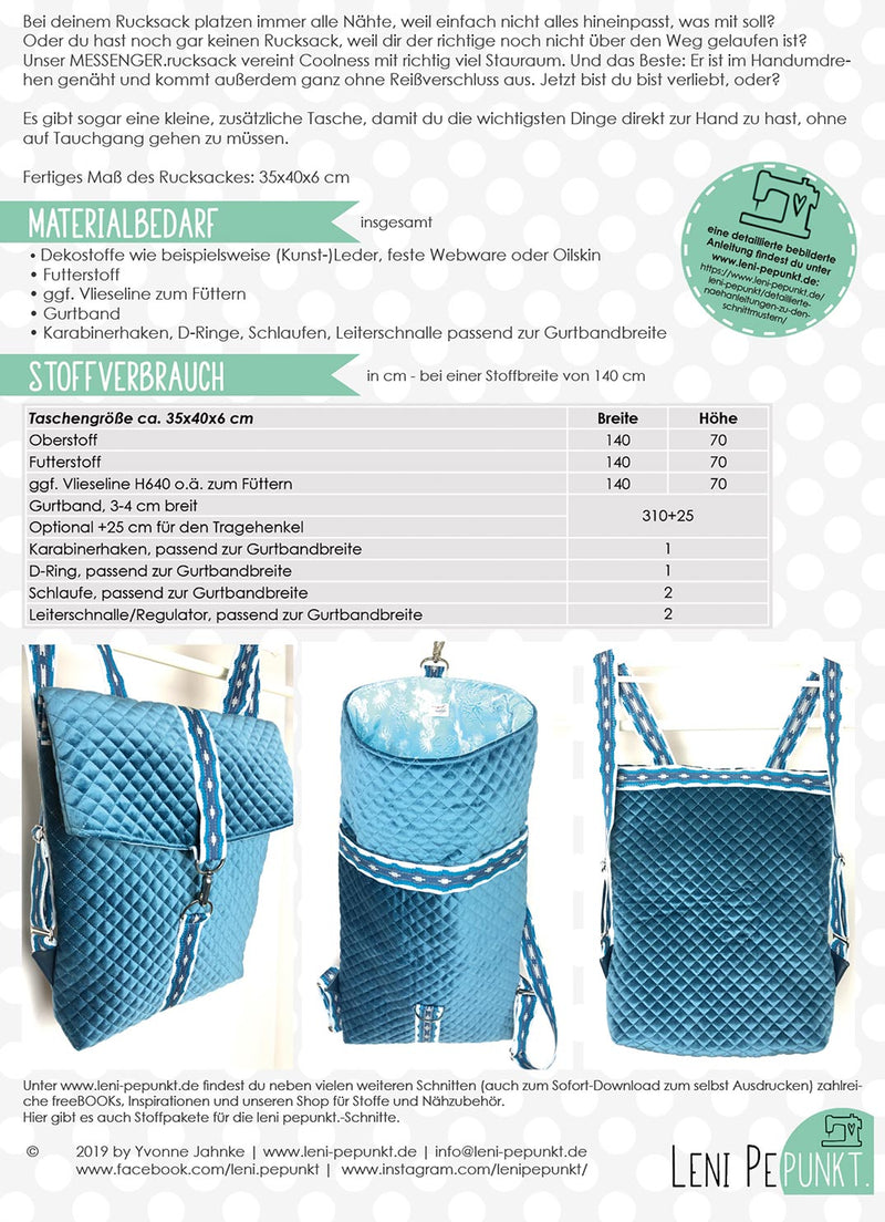 Papierschnittmuster Leni Pepunkt Messenger Rucksack