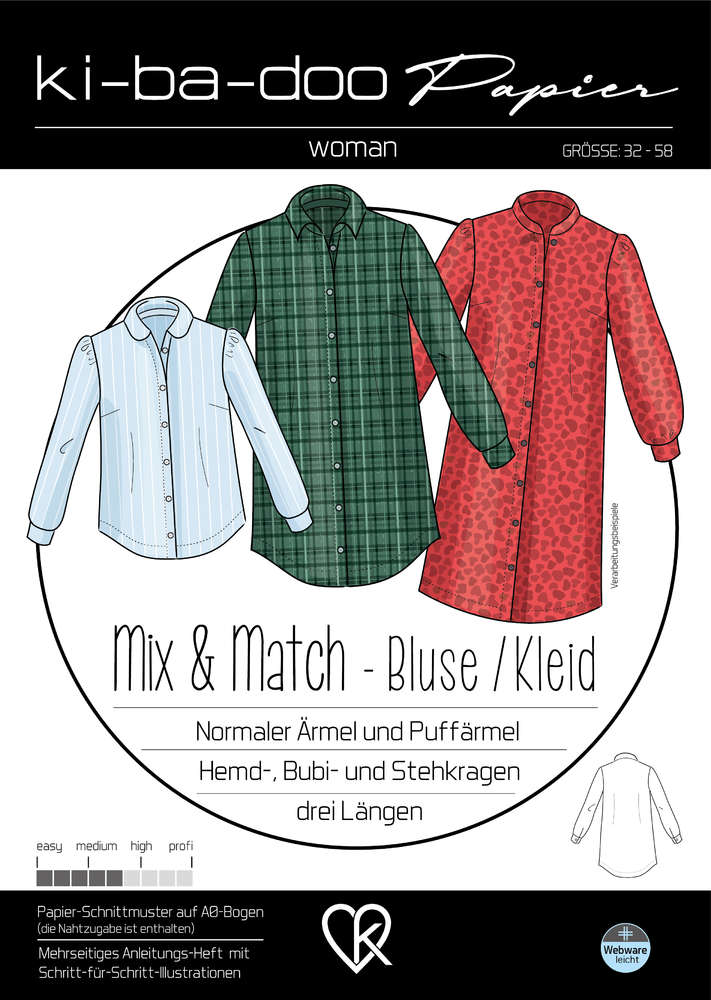 Papierschnittmuster Kibadoo Mix & Match Bluse/Kleid